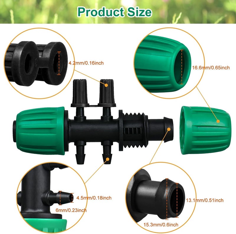 JAYEE Drip Irrigation Fittings, 10 Pcs Lock Barbed Tee for 1/2 to 1/4 Inch Vinyl Tubing, Drip Line Parts 6-Way Tees Irrigation Connectors for Drip Sprinkler Garden Lawn Systems, Green - Image 4